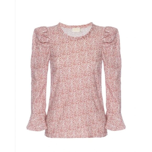 Nation LTD Vella Edwardian Top Womens XS Pink White Animal Print Puff Sleeve - Picture 1 of 5